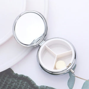 Bling Round Mirror Compact Pill Organizer Case - Hematite