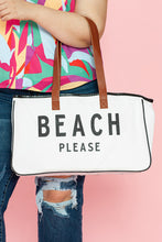 Load image into Gallery viewer, White BEACH PLEASE Print Large Canvas Tote Bag
