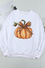 Load image into Gallery viewer, Beige Leopard Bowknot Pumpkin Graphic Crewneck Sweatshirt
