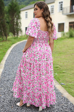 Load image into Gallery viewer, Pink Plus Size Floral Print Smocked Puff Sleeve Dress
