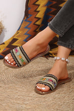 Load image into Gallery viewer, Chestnut Bohemian Pattern Crochet Faux Leather Beach Slippers
