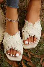 Load image into Gallery viewer, Beige Tassel Woven Crossed Straps Flat Slippers
