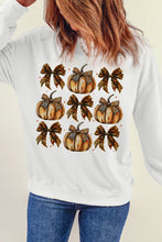 Load image into Gallery viewer, Beige Pumpkin Leopard Bow Knot Print Pullover Sweatshirt
