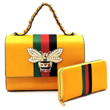 Load image into Gallery viewer, Satchel Mustard Striped Bee Boxy Handbag
