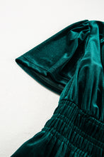 Load image into Gallery viewer, Prussian Blue Velvet Short Sleeve Shirred Waist Tiered Maxi Dress

