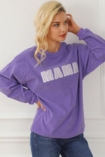 Load image into Gallery viewer, Purple MAMA Ribbed Crew Neck Pullover Sweatshirt
