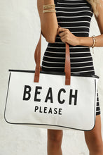 Load image into Gallery viewer, White BEACH PLEASE Print Large Canvas Tote Bag
