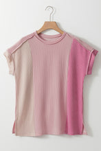 Load image into Gallery viewer, Apricot Pink Textured Colorblock Crew Neck T Shirt
