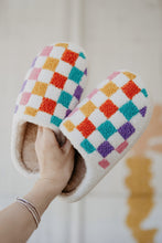 Load image into Gallery viewer, White Vibrant Checkered Plush Thermal Slippers
