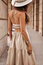 Load image into Gallery viewer, Oatmeal Crossover Backless Bodice Tiered Maxi Dress
