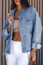 Load image into Gallery viewer, Sky Blue Roll-Up Tab Sleeve Button Down Pocket Denim Jacket
