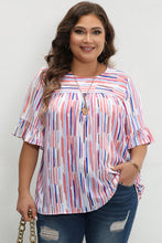 Load image into Gallery viewer, White Stripe Ruffled Short Sleeve Plus Size Blouse
