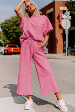 Load image into Gallery viewer, Strawberry Pink Textured Loose Fit T Shirt and Drawstring Pants Set
