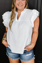 Load image into Gallery viewer, White Textured Ruffled Flutter Sleeve Plus Size Blouse
