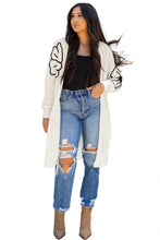 Load image into Gallery viewer, Beige Flower Embroidered Drop Shoulder Open Front Duster Cardigan
