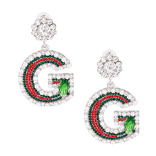 Load image into Gallery viewer, Silver Red and Green G Earrings
