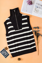 Load image into Gallery viewer, Black Stripe Zipped Collar Knit Sweater Tank
