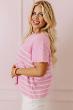 Load image into Gallery viewer, Pink Stripe Ribbed Loose Plus T Shirt
