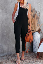 Load image into Gallery viewer, Black Adjustable Buckle Straps Cropped Jumpsuit
