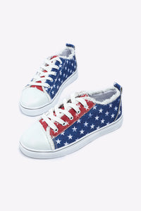 Multicolor American Flag Stars Printed Frayed Detail Lace-up Sneaker Shoes