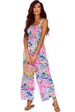 Load image into Gallery viewer, Pink Abstract Floral Painting Smocked Wide Leg Jumpsuit
