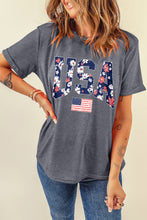 Load image into Gallery viewer, Gray Blooming USA Flag Print Casual T Shirt
