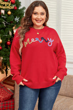 Load image into Gallery viewer, Fiery Red Tinsel merry Pattern Drop Shoulder Plus Size Sweater
