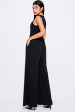 Load image into Gallery viewer, Black Cinched Waist Sleeveless Wide Leg Jumpsuit
