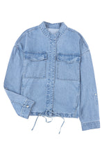 Load image into Gallery viewer, Sky Blue Roll-Up Tab Sleeve Button Down Pocket Denim Jacket
