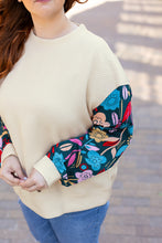 Load image into Gallery viewer, White Floral Patchwork Sleeve Textured Plus Size Pullover Top
