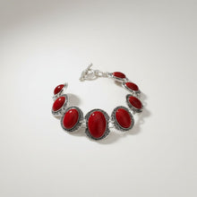 Load image into Gallery viewer, Linked Cracked Red Oval Burnished Silver Bracelet
