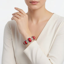 Load image into Gallery viewer, Linked Cracked Red Oval Burnished Silver Bracelet
