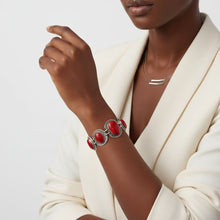 Load image into Gallery viewer, Linked Cracked Red Oval Burnished Silver Bracelet
