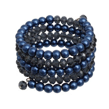 Load image into Gallery viewer, Coiled Royal Blue Pearl Glass Bead Wrap Bracelet
