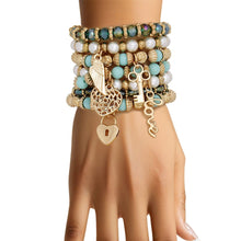 Load image into Gallery viewer, Love Charm Pearl Turquoise Bead Bracelet Set
