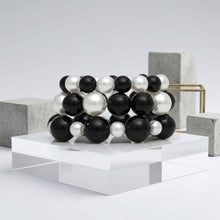 Load image into Gallery viewer, Black Bead White Pearl Bracelet Stretch 3 Strand
