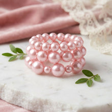 Load image into Gallery viewer, Candy Pink Pearl Bracelet Stretch 3 Strand
