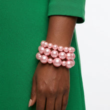 Load image into Gallery viewer, Candy Pink Pearl Bracelet Stretch 3 Strand
