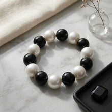 Load image into Gallery viewer, Black Bead White Pearl 15mm Stretch Bracelet
