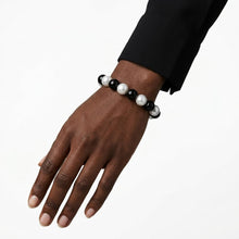 Load image into Gallery viewer, Black Bead White Pearl 15mm Stretch Bracelet
