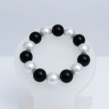 Load image into Gallery viewer, Black Bead White Pearl 15mm Stretch Bracelet
