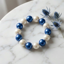 Load image into Gallery viewer, Blue and White Pearl 15mm Stretch Bracelet ZPB
