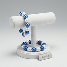 Load image into Gallery viewer, Blue and White Pearl 15mm Stretch Bracelet ZPB
