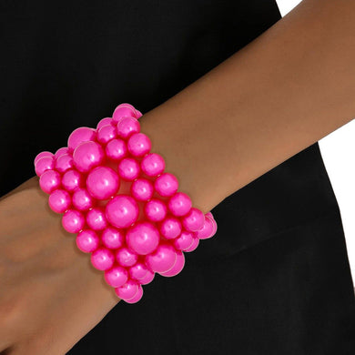 Pearl Bracelets Fuchsia 5 Pcs Set for Women