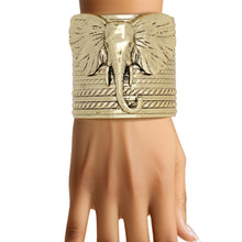 Load image into Gallery viewer, Cuff Burnished Gold Rope Elephant Tribal Bracelet
