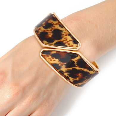 Bracelet Leopard and Gold Angled Cuff for Women