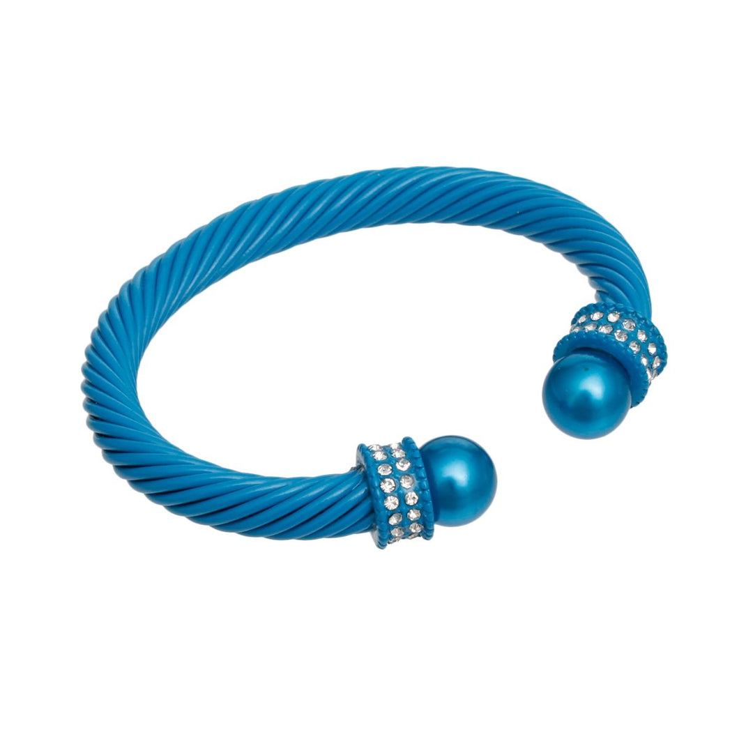 Bracelet Blue Thick Cable Classic Pearl Bangle