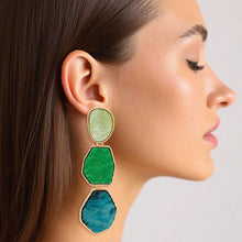 Load image into Gallery viewer, Dangle Glittery Galaxy Green Organic Earrings
