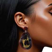 Load image into Gallery viewer, Drop Organic Teardrop Leopard Resin Earrings
