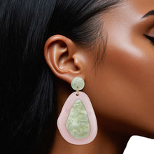Load image into Gallery viewer, Drop Organic Teardrop AKA Pink Green Earrings
